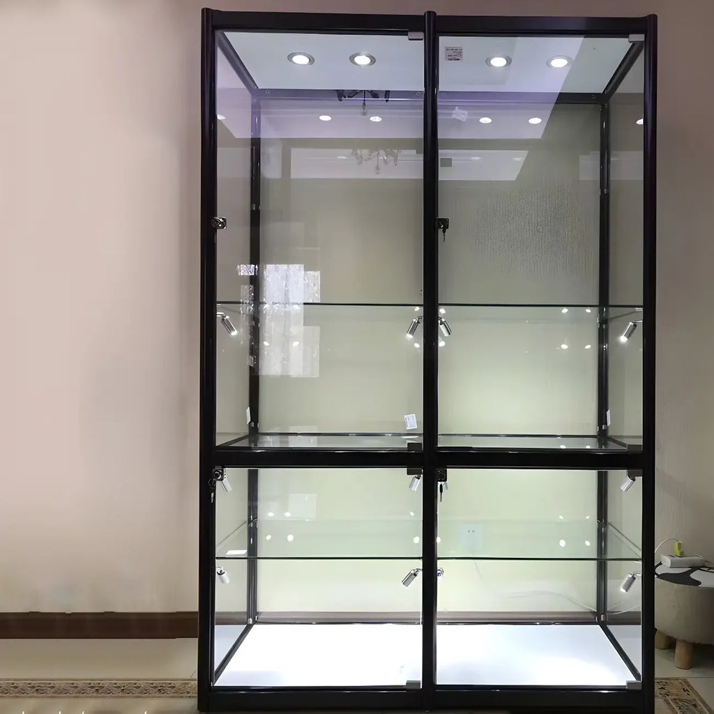 Zeitgenössische rechteckige Vitrine aus schwarzem Glas
