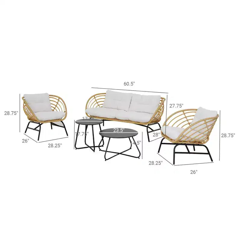 GRANDPATIO Outdoor 5-teiliges Korbsessel-Set mit Zweisitzer