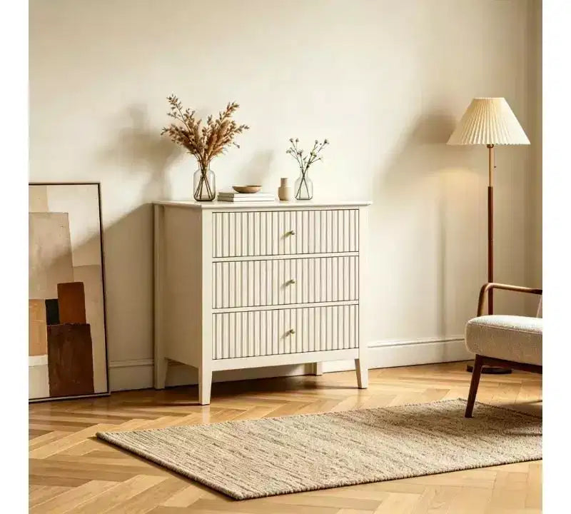 Heynemo Kommode mit 3 Schubladen, lackiert, 76 cm hoher Holz-Nachttisch mit Stauraum, breite moderne Kommode mit Kugelauszug
