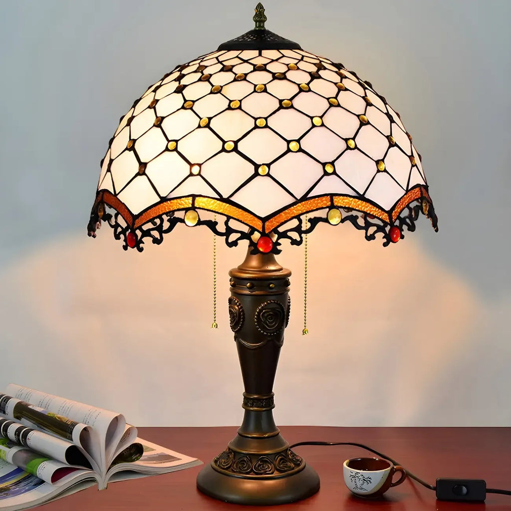 HomeyFad 2-Flammige Vintage-Tischleuchte mit Glasschirm aus Edelstahl