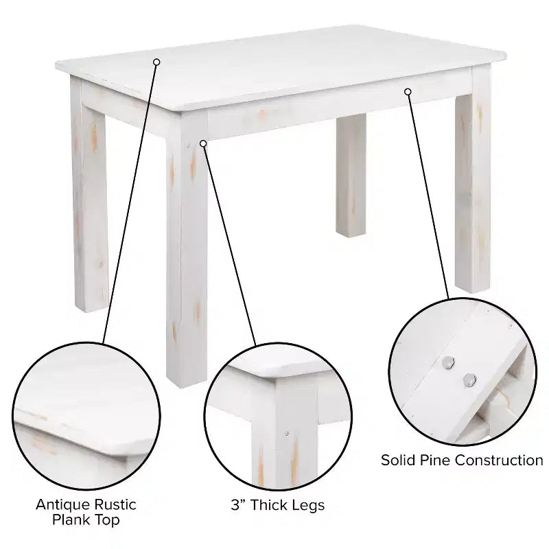 Flash Furniture 46 x 30 rechteckiger Esstisch aus massiver Kiefer im Landhausstil