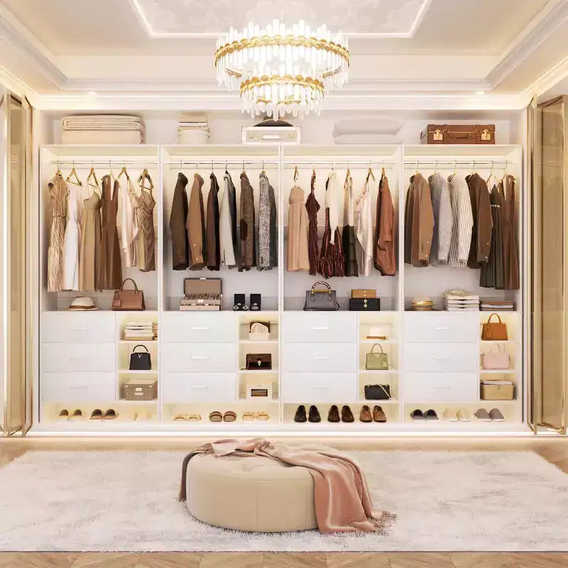 Besiost 4er-Set Kleiderschrank-Organizer mit Holzschubladen und Kleiderstangen