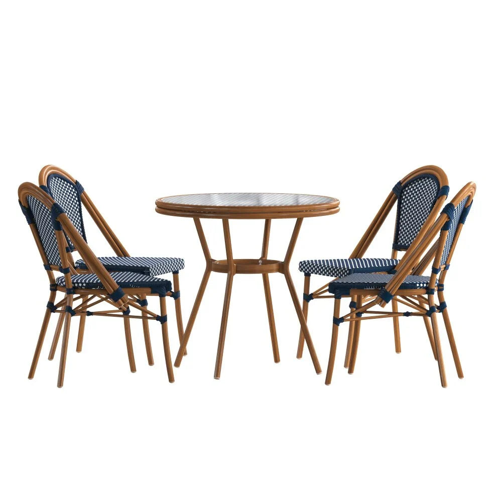 Bistro-Set für den Innen- und Außenbereich mit Tisch und vier Stühlen