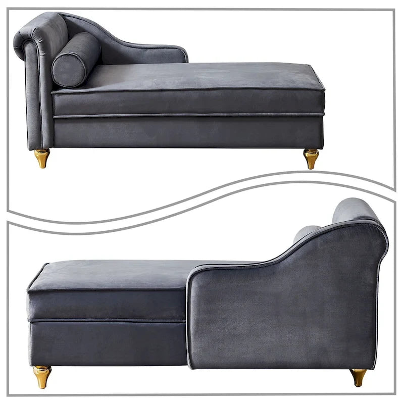 Französischer eleganter Samt-Polster-Liegestuhl mit Kissen und Stauraum