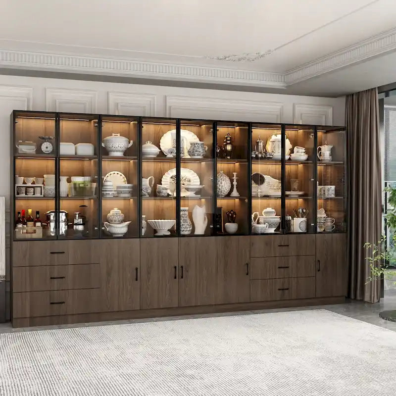 Beleuchteter Aluminium-Glas-Schrank, anpassbar als Buffet/Bücherregal