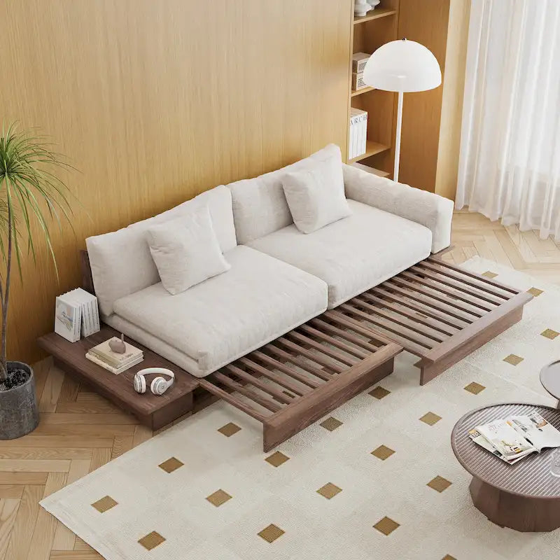 JASIWAY Modernes Sofa aus Massivholz mit Polsterung aus Baumwollleinen