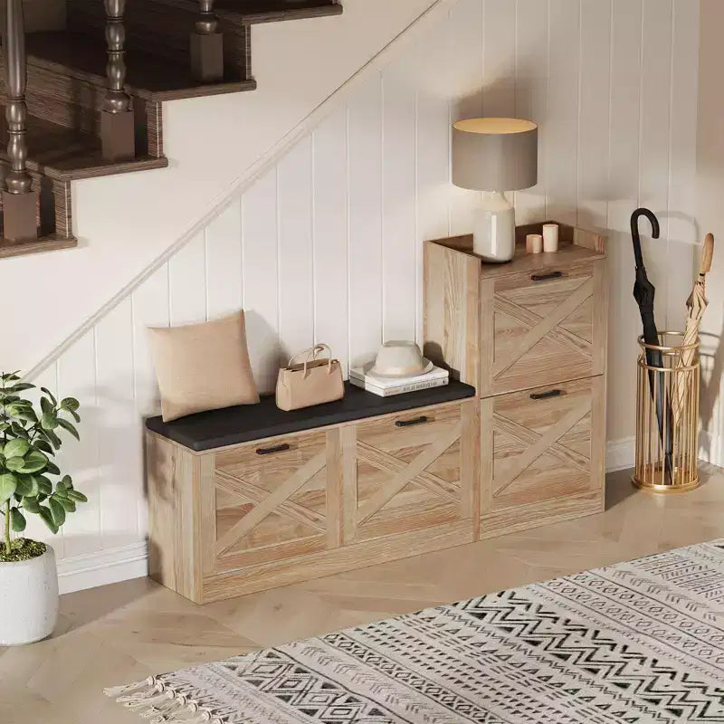 Bauernhaus-Schuhschrank, Holz-Eingangsbank mit 4 Kippschubladen, schmaler, versteckter Schuh-Organizer, freistehendes Schuhregal für Flur und Diele