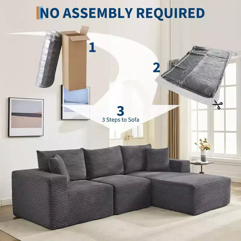 108 Modernes Sofa, 3-Sitzer Polster Ecksofa mit Kissen, Tiefes Sofa, Keine Montage Erforderlich