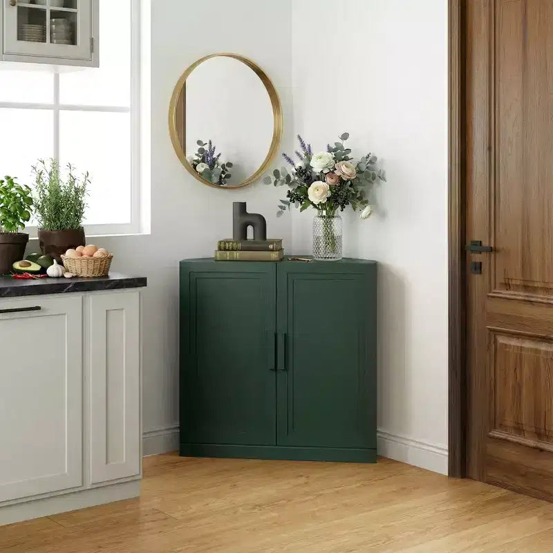Dovelina Eckschrank mit verstellbaren Einlegeböden, Anrichte, Buffet, Weinschrank, Küchen- und Esszimmerschrank mit Holztüren – 31H x 31W, 36H x 31W