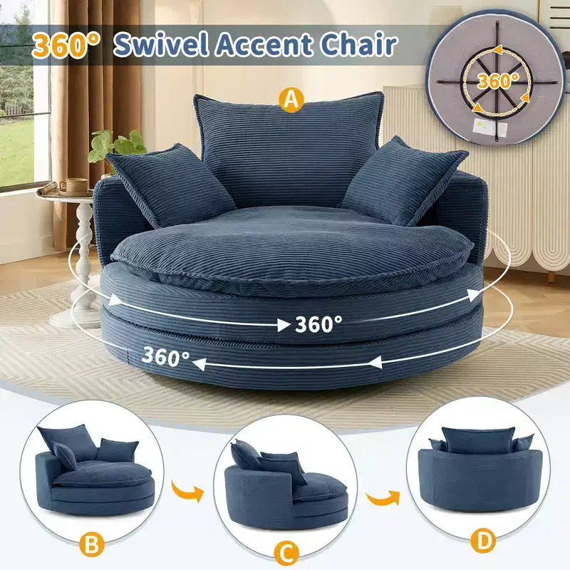 360° drehbarer Loungesessel, drehbarer runder Fass-Sessel mit Kissen für das Wohnzimmer