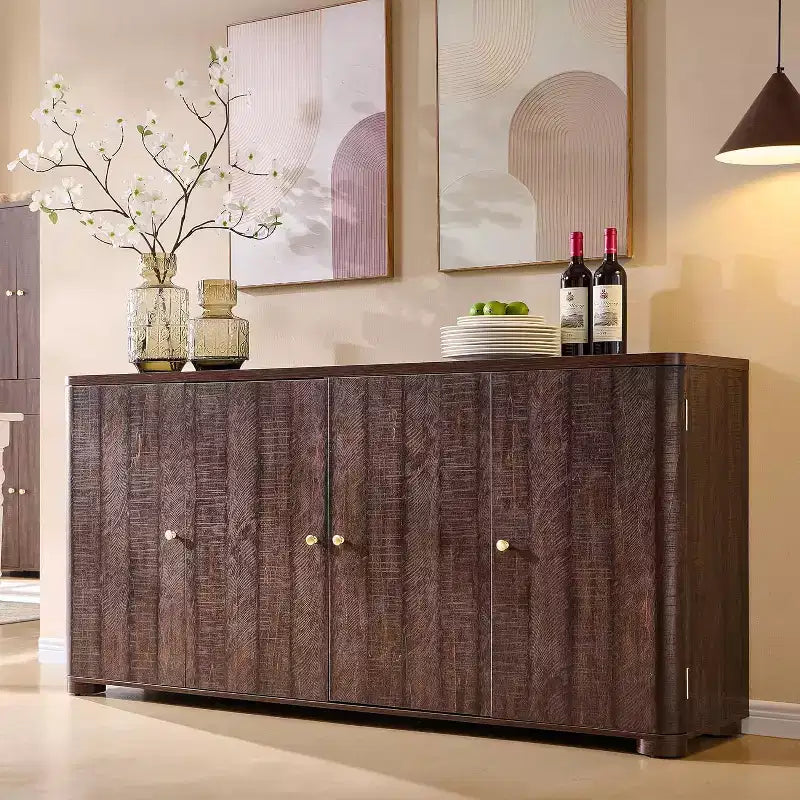 Küchenbuffet Anrichte mit 4 Türen und Regalen, modernes großes Sideboard Buffet Aufbewahrungsschrank, 66 Kaffeebar-Aufbewahrungsschrank