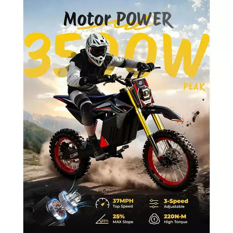 ECOLEAP 3500 W Peak Elektro-Dirtbike für Jugendliche & Erwachsene, 60 km/h Offroad E-Bike, 48 V 21 Ah Akku, bis zu 88 km Reichweite, 180 kg, 13+