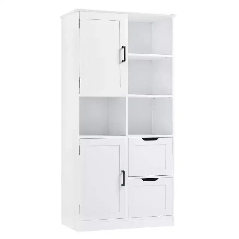 62 Zoll hoher Badezimmerschrank, freistehender Hochschrank mit Schublade & verstellbarem Regal, Vorratsschrank für Bad und Wohnzimmer