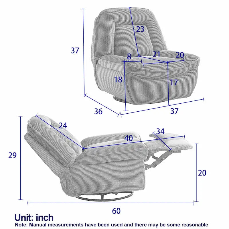 Drehbarer Relaxsessel aus Cord mit Gleitfunktion und Fußstütze für das Wohnzimmer