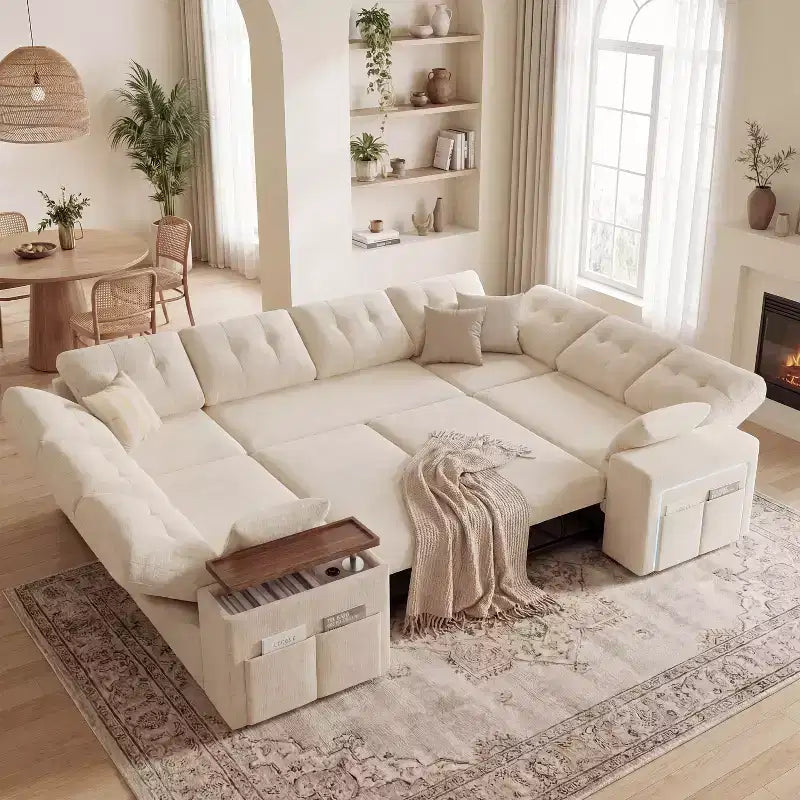 Dyonery 112 Modulares Schlafsofa mit Ausziehfunktion, U-förmiges Schnittsofa mit Stauraum, extra breite und tiefe Sitzflächen für das Wohnzimmer