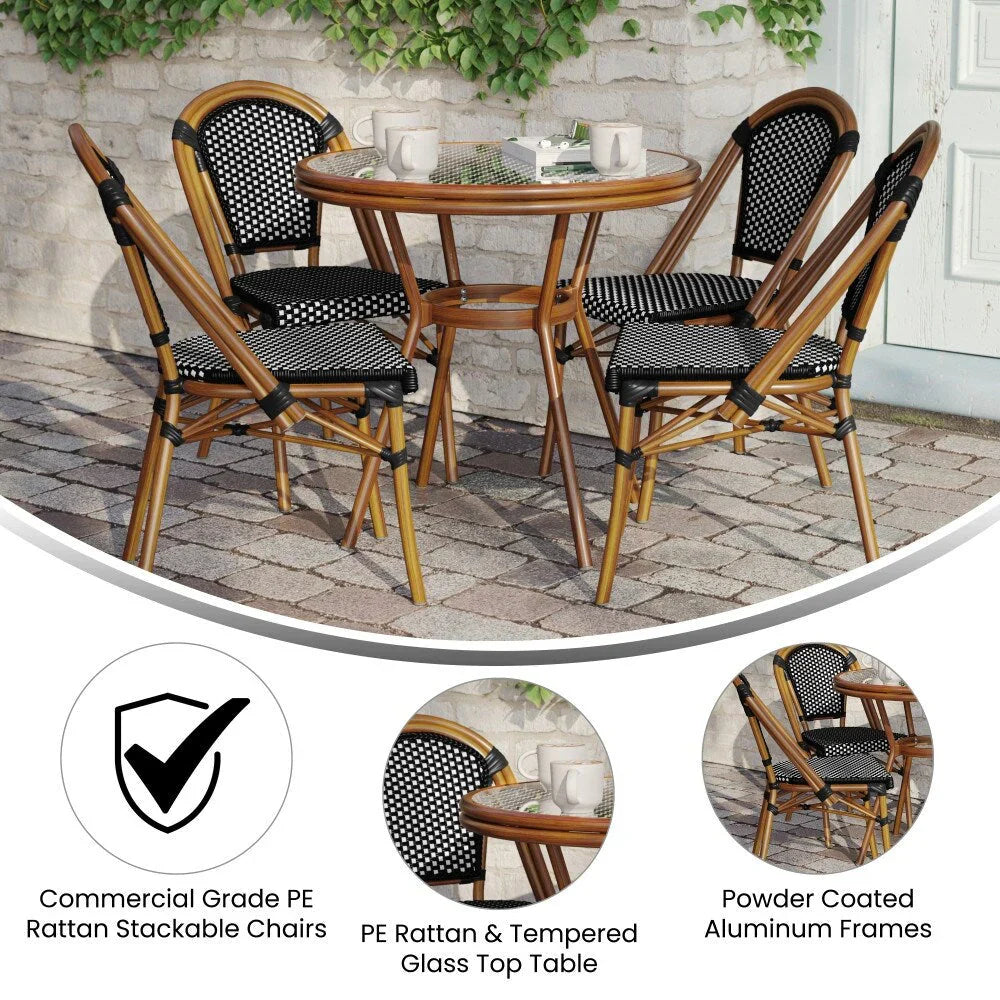 Bistro-Set für den Innen- und Außenbereich mit Tisch und vier Stühlen