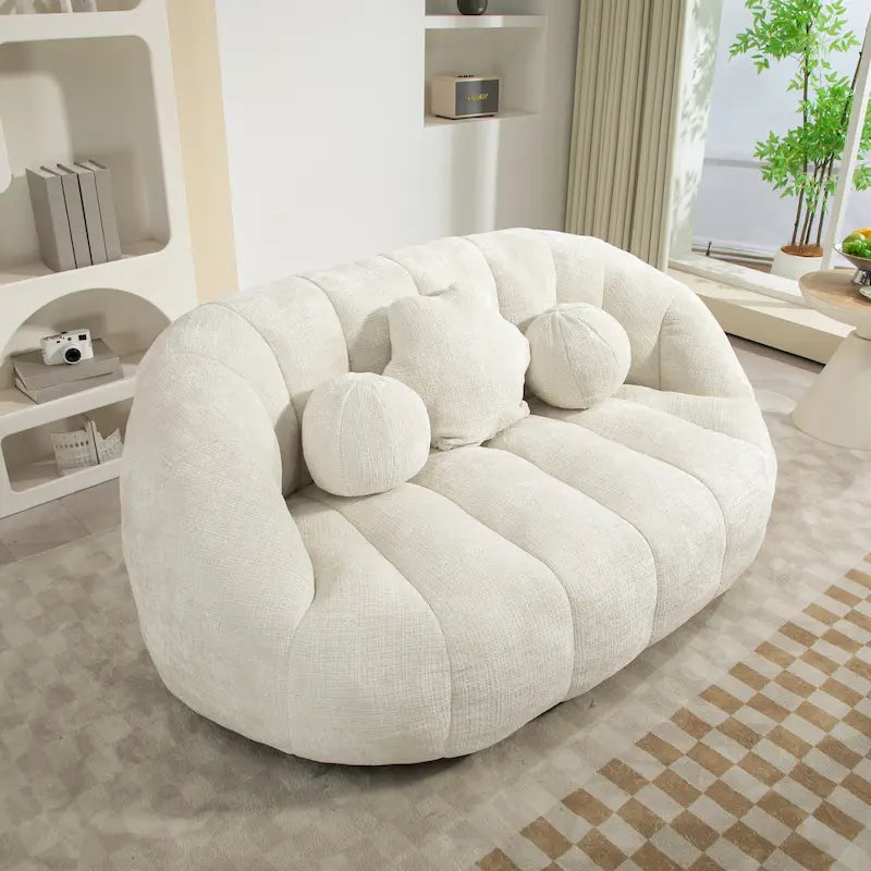 Weißer Chenille-Loungesessel (63,78 Zoll) mit hochdichtem Schaumstoff