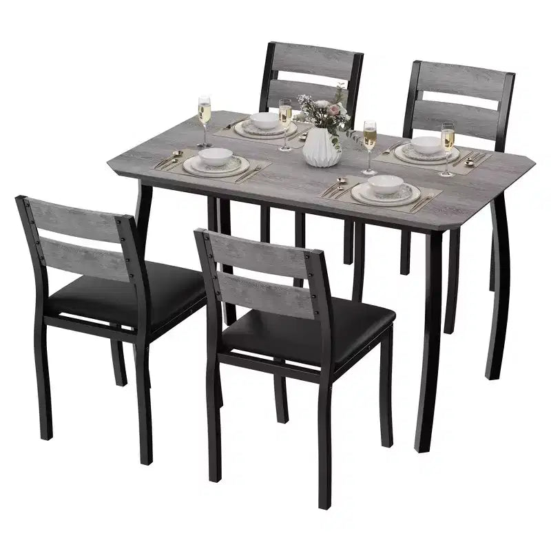 5-teiliges Küchenstuhl- und Tischset mit Metallrahmen und abgeschrägtem Design