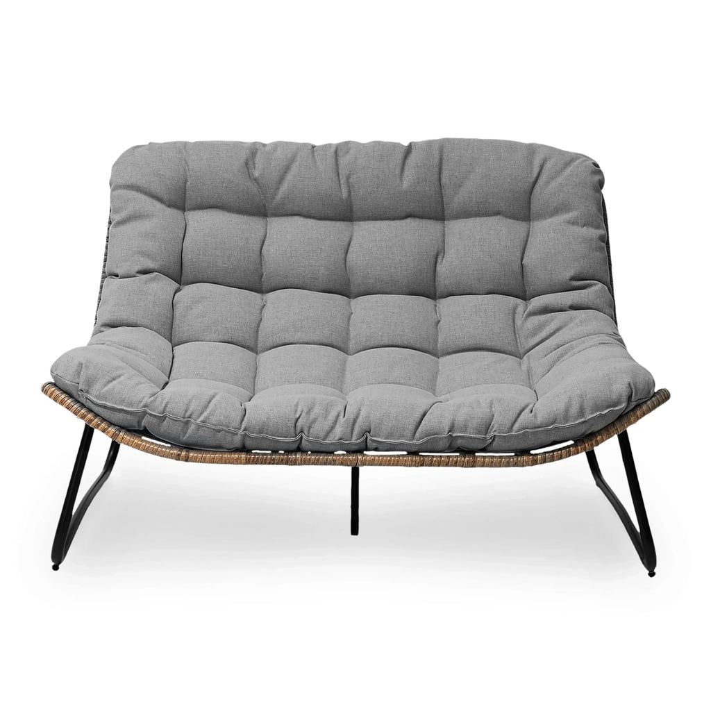 Doppelsessel Papasan mit Kissen, wetterfestes PE-Rattan und Metallrahmen für Innen- und Außenbereich