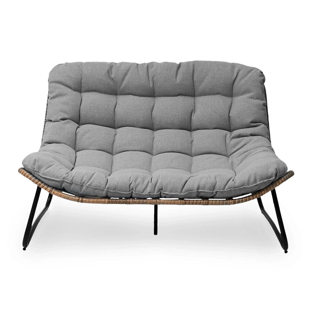 Doppelsessel Papasan mit Kissen, wetterfestes PE-Rattan und Metallrahmen für Innen- und Außenbereich