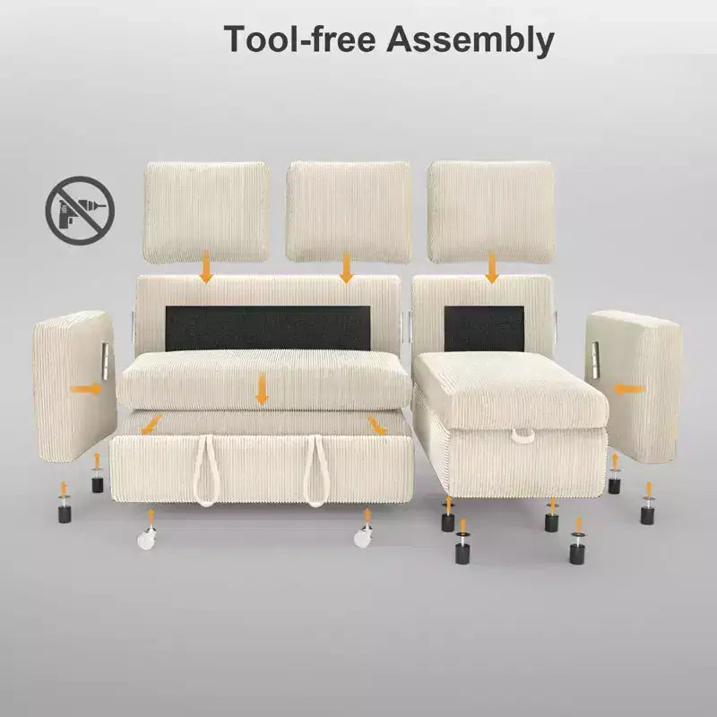 Dyonery 81 Sektional-Schlafsofa, L-förmige Ausziehcouch mit beidseitigem Stauraum, USB, verstellbare Rückenlehne