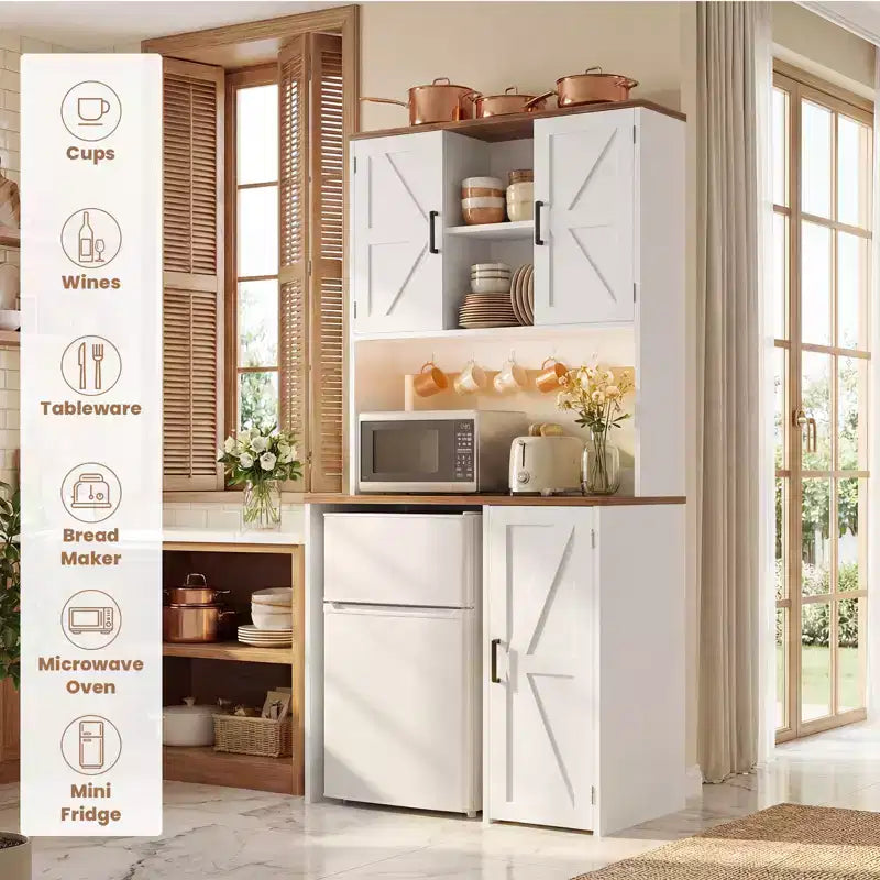 Besiost Küchenschrank mit Mini-Kühlschrankfach, Kaffeebar-Schrank mit Ablagefach