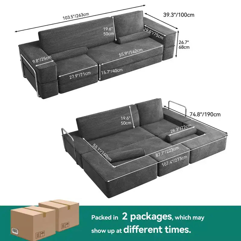 Verwandelbare Cloud-Sektionalcouch Bequemes Kord-Sektionalsofa Bequeme Couch mit tiefem Sitz & hohen Kissen Einfache Montage
