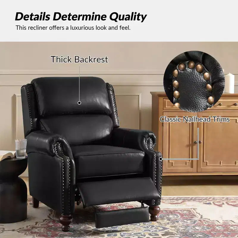 2er-Set Elisabete Modern Wingback Echtleder-Liegesessel mit Vintage-Nagelkopfleiste für Wohn- und Schlafzimmer | ART OF LIVING DESIGNS