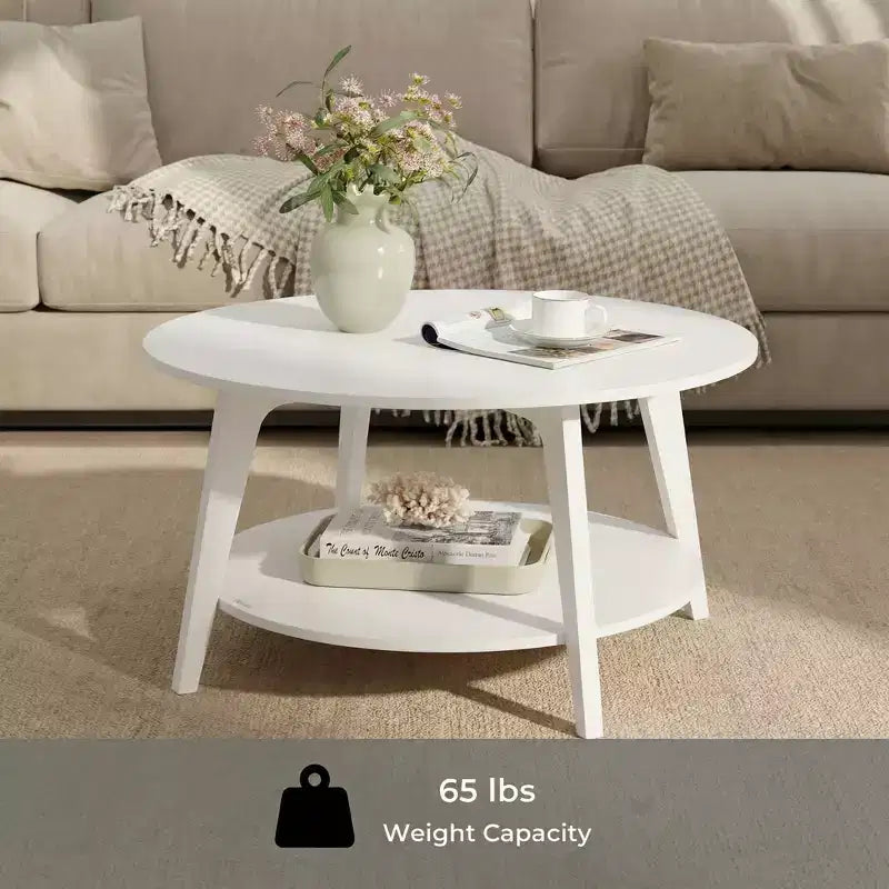Honigbrauner runder Couchtisch mit 2 Ablageflächen, Maße 80 x 45 cm, ideal für das Wohnzimmer