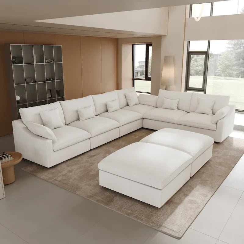 Großes Ecksofa aus Leinen für das Wohnzimmer-Set