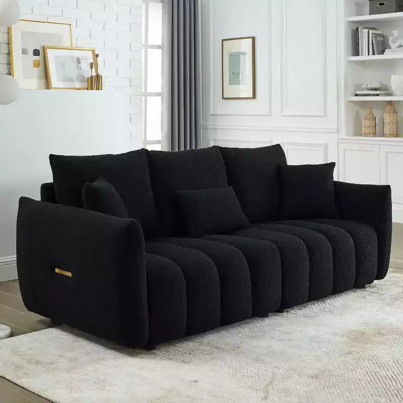 GDFStudio Alanna 79,5 Modernes 3-Sitzer-Sofa mit Teddyfell-Bezug und Kissen