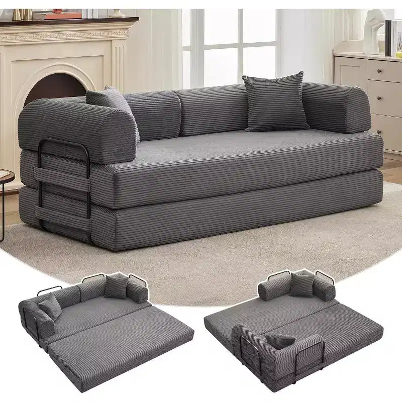 2-in-1 Schlafsofa, bequemes klappbares Cord-Schlafsofa mit tiefer Sitzfläche und breiten Armlehnen, knochenloses Sofa, für Wohnzimmer, Apartments