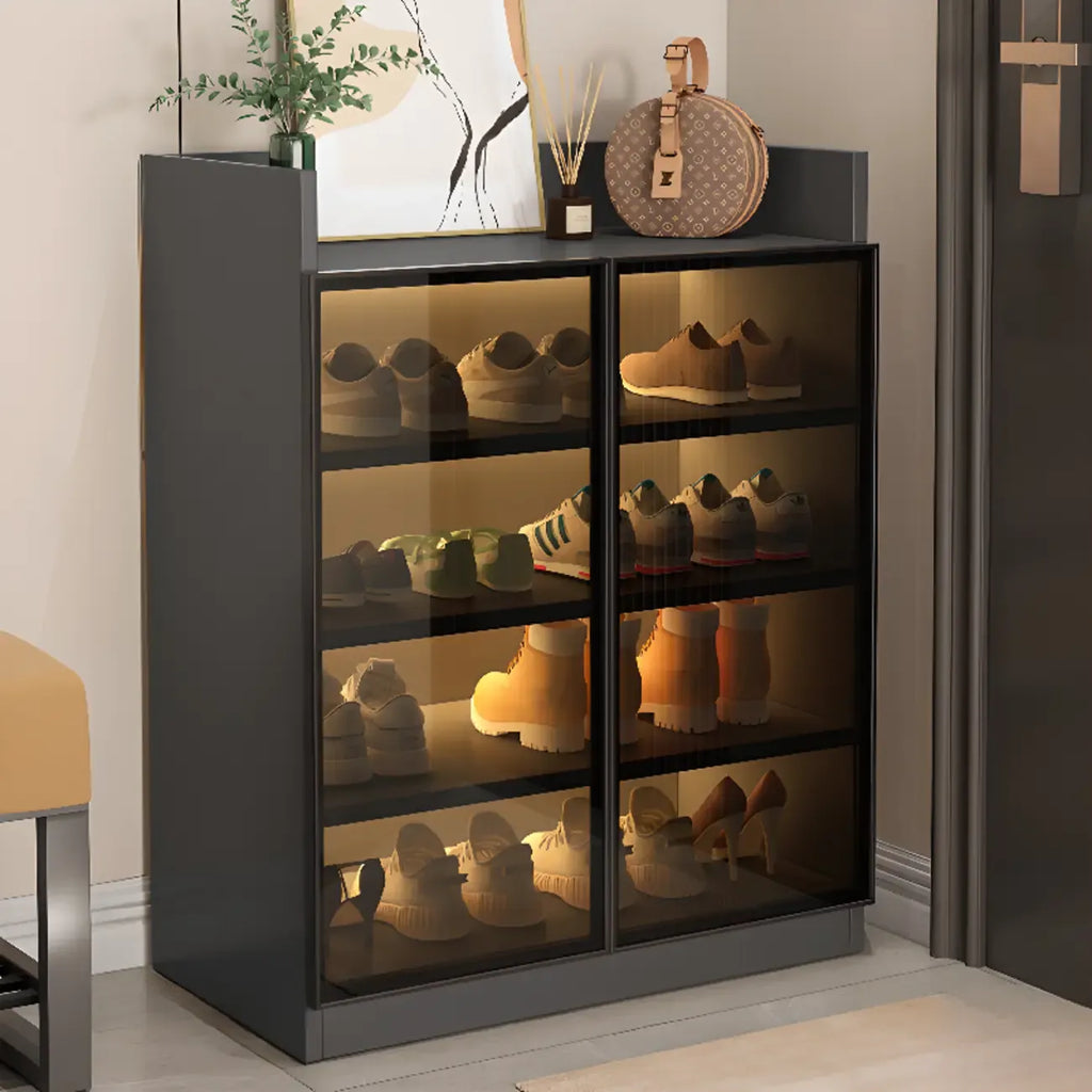 Schuhschrank mit LED-Beleuchtung, verstellbaren Einlegeböden und transparenten Türen
