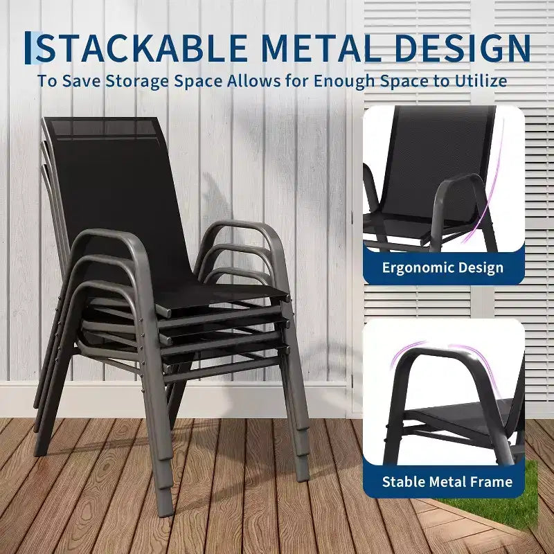 Terrassenstühle, stapelbare Outdoor-Esszimmerstühle, 4er-/6er-Set, wetterfeste, leichte Textilene-Outdoor-Stühle mit Armlehnen für Garten und Pool