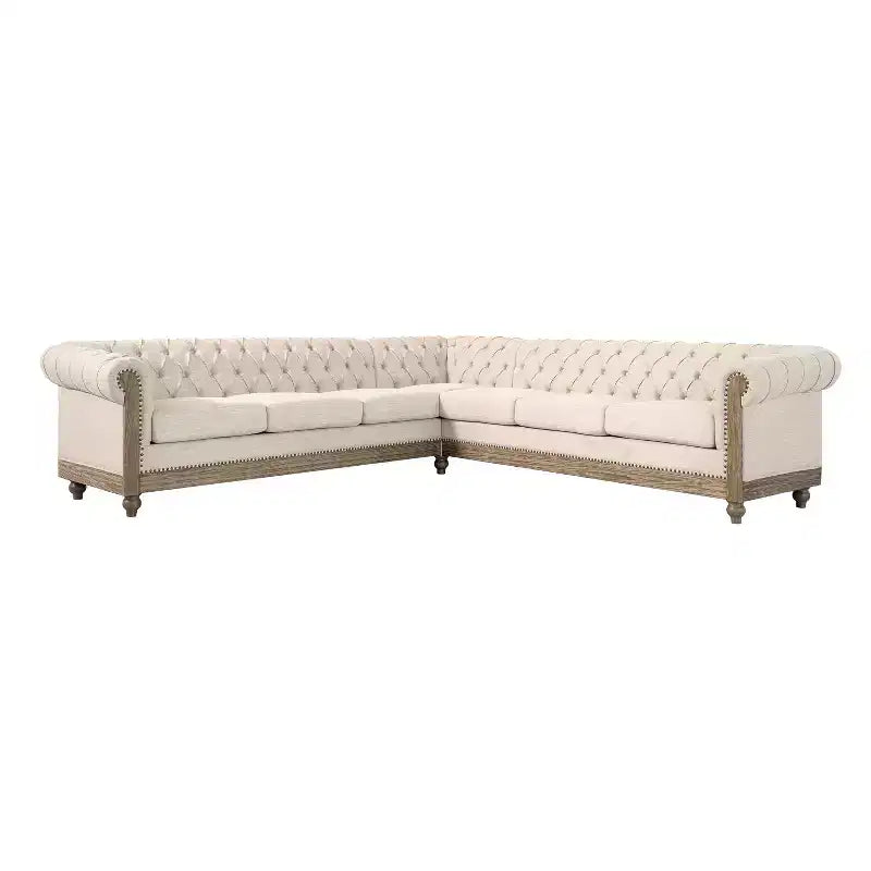 Mirod Großes Retro-Ecksofa mit Holzfüßen, bequemes Moduldesign für Wohnzimmer, Lounges und Familienbereiche