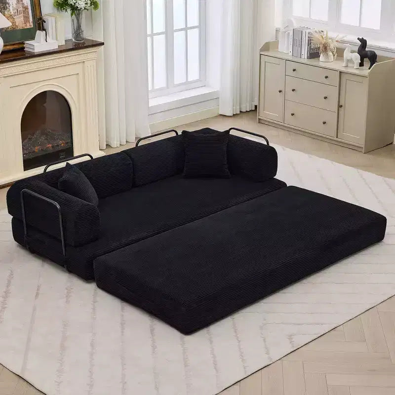 4-in-1 Schlafsofa, 79" rahmenloses Cord-Klappbodenbett mit Kissen, keine Montage erforderlich, Zweisitzer für kleine Wohnungen