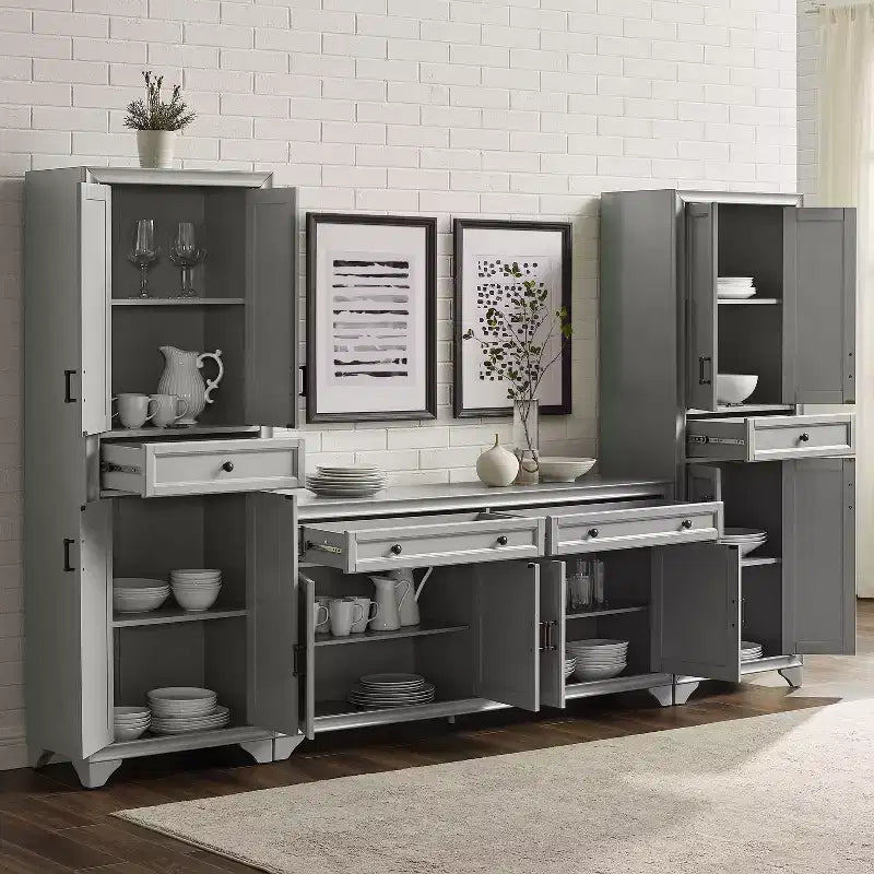 3-teiliges Tara Sideboard- und Vorratsschrank-Set im Used-Look - Crosley