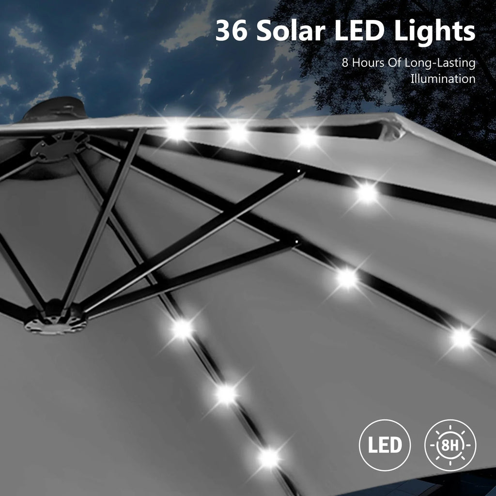 MAISON ARTS 4,5 m rechteckiger Kurbel-Doppelseiten-Sonnenschirm für den Außenbereich, solarbetriebener LED-Terrassenschirm mit Sockel
