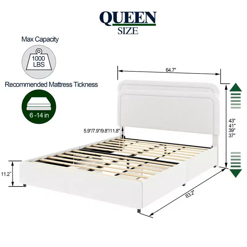 Modernes Bouclé Polsterbett Queensize mit Schubladen