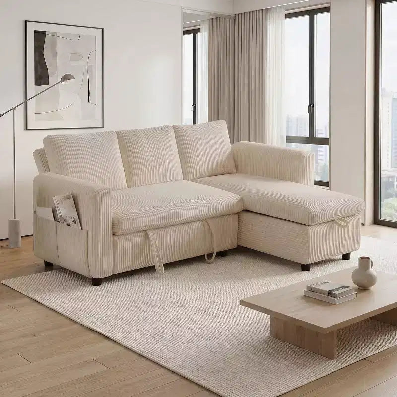 Dyonery 81 Sektional-Schlafsofa, L-förmige Ausziehcouch mit beidseitigem Stauraum, USB, verstellbare Rückenlehne