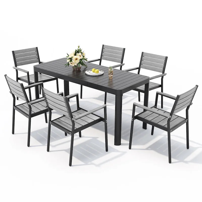 Outdoor 5/7-teiliges Terrassen-Essgruppe aus Aluminium mit stapelbaren Stühlen und ausziehbarem Tisch