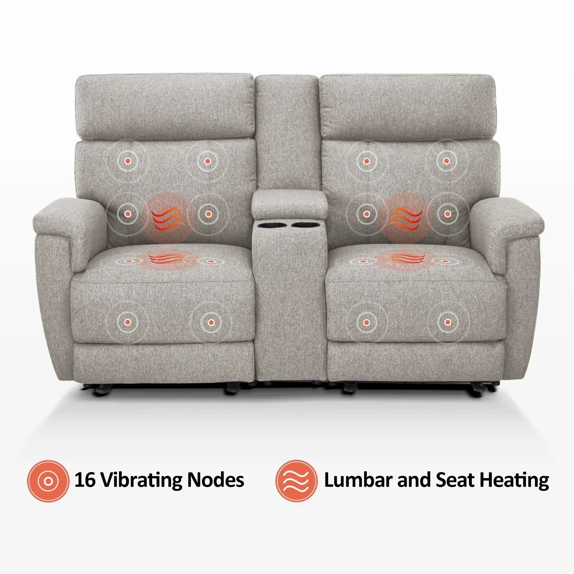MCombo 60.2 Power Loveseat Relaxsofa mit Massage und zweifacher Heizung, verstellbarer Kopfstütze, USB- & Typ-C-Anschluss, Stoff