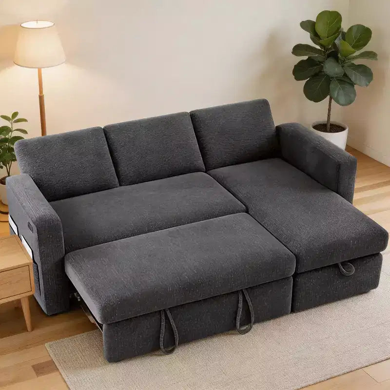 Dyonery 81 Sektional-Schlafsofa, L-förmige Ausziehcouch mit beidseitigem Stauraum, USB, verstellbare Rückenlehne