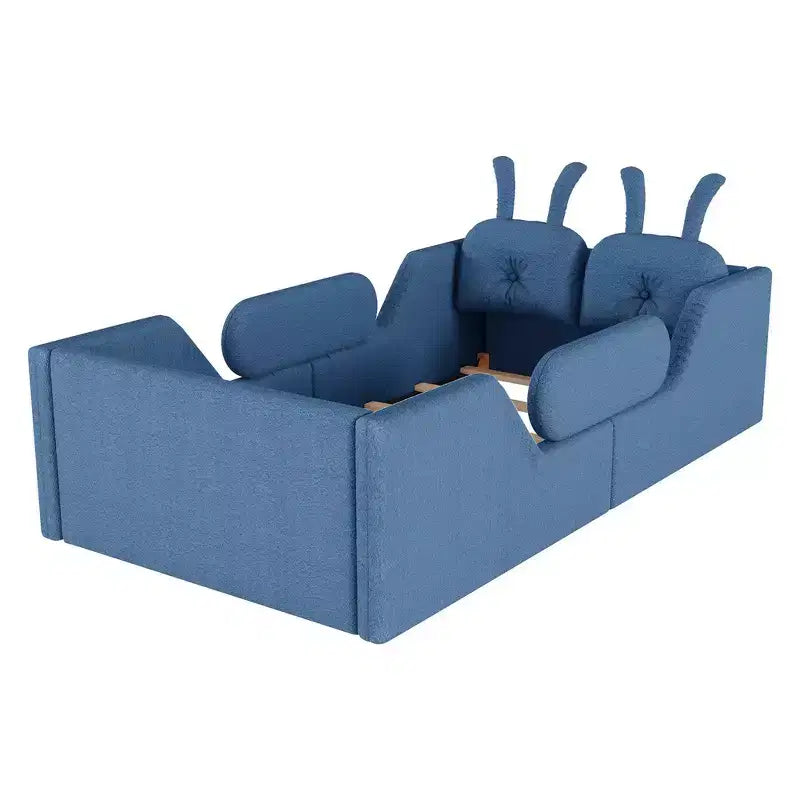 Whisen Twin Plattformbett, Kinder-Bodenpolsterbettgestell mit Hasenkissen, abnehmbare Seitengitter