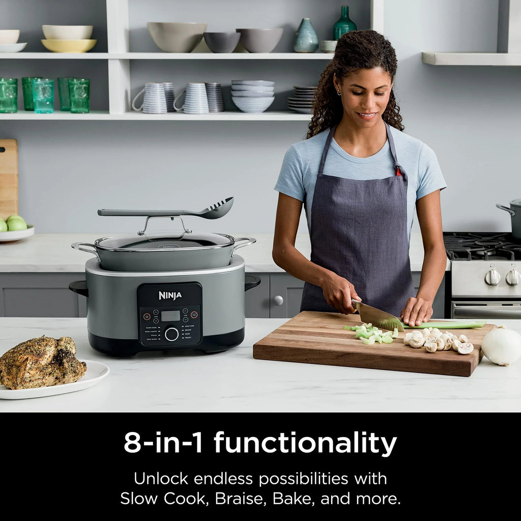 8,5 Liter Multi-Kochtopf, 8-in-1, mit Slow Cooker, Bratentopf, Dampfgarer, Glasdeckel, integriertem Löffel, ofenfest bis 260°C