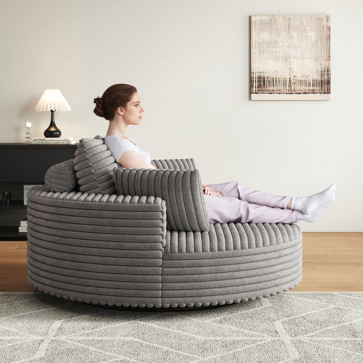Einzelsessel aus Kord-Chenille-Schaumstoff, drehbar