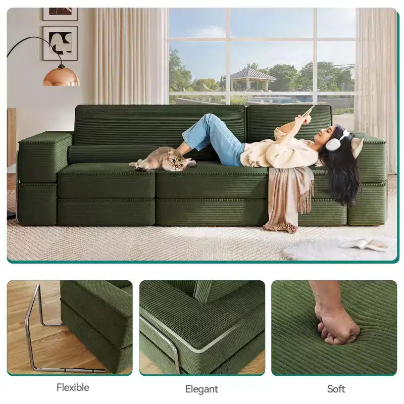 Verwandelbare Cloud-Sektionalcouch Bequemes Kord-Sektionalsofa Bequeme Couch mit tiefem Sitz & hohen Kissen Einfache Montage