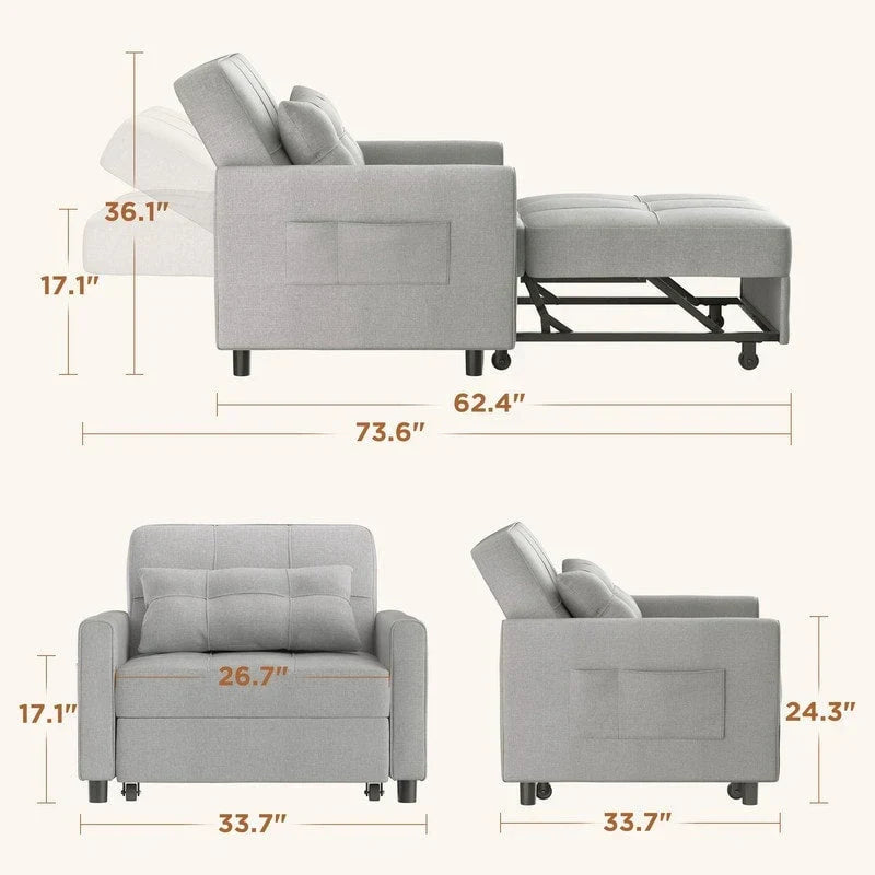 3-in-1 verstellbares Schlafsofa, ausziehbares Sesselsofa, umwandelbares Klappbett für das Wohnzimmer