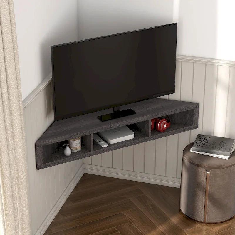 47 Eck-TV-Schrank, schwebend, 3 Ablagen, Transitional Style, platzsparende Wandmontage