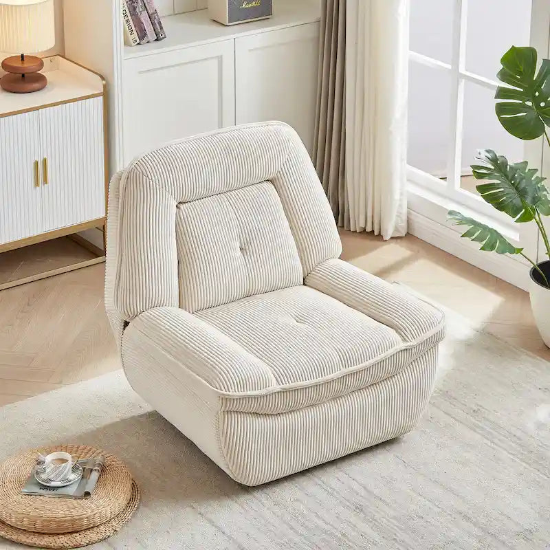 Drehbarer Relaxsessel aus Cord mit Gleitfunktion und Fußstütze für das Wohnzimmer